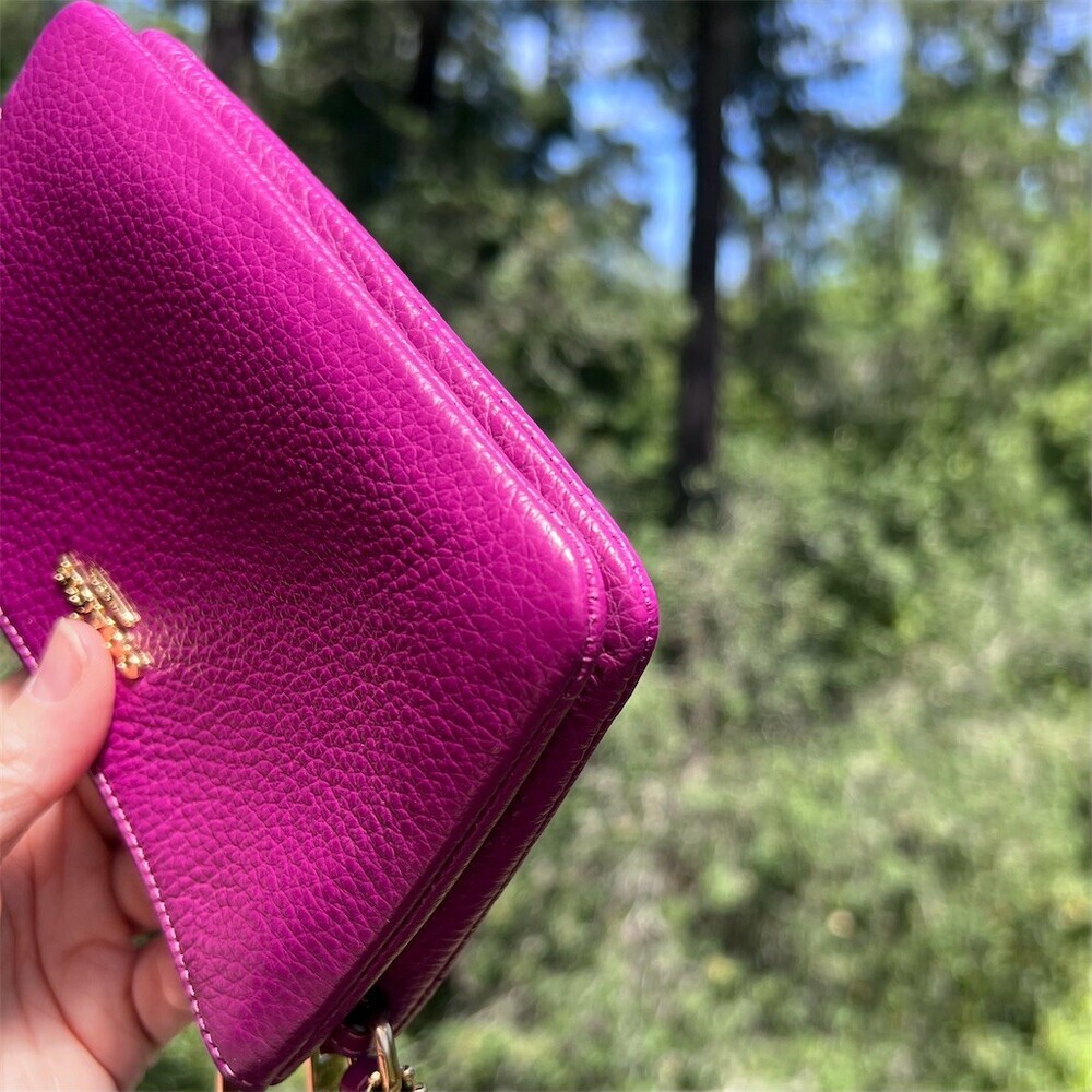 COACH Purple/Purple Pebbled Leather Wristlet Double Zip Wallet Gold Hardware - Picture 10 of 13